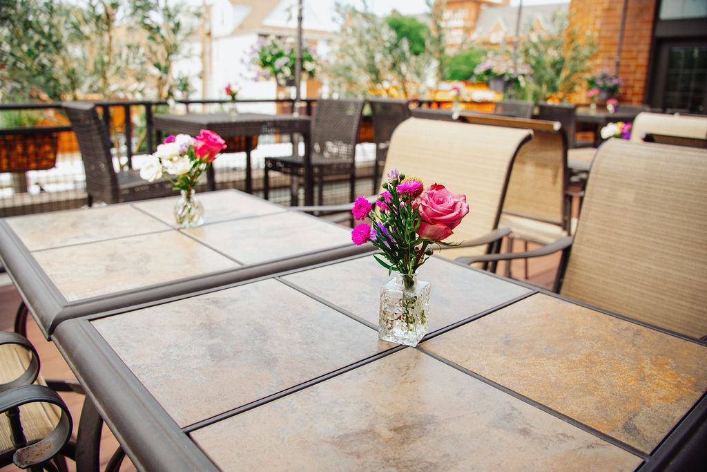 Rooftop patio table at The Ivy